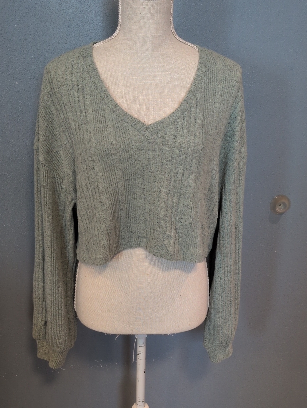 Shein Soft Ribbed Knit Cropped Slouchy V-neck Chunky Oversized Sweater Minimal